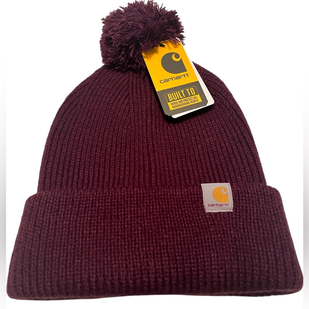 Carhartt Beanie with Pom-Pom - Burgundy
